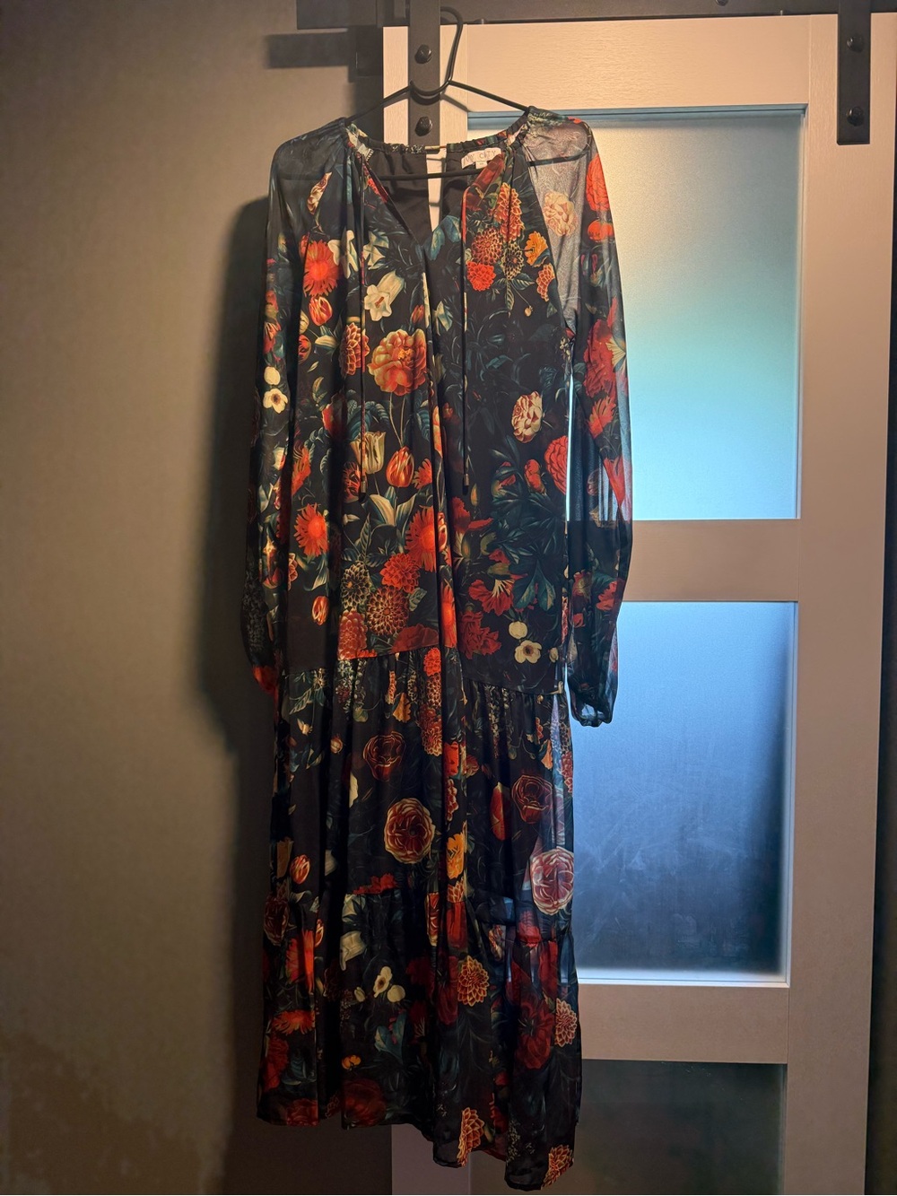 Ivy City Co Black Floral Maxi Dress with Red & Green Accents